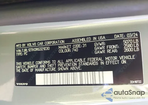 2024 Volvo S60 B5 Core Dark Theme from USA, damaged, VIN 7JRL12TK0RG321030
